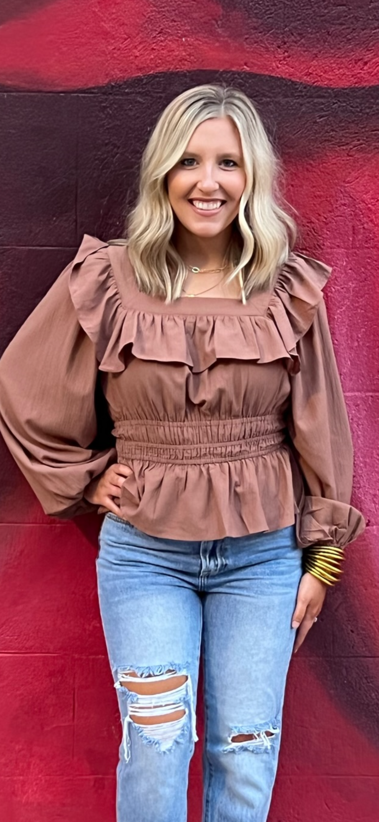 Heather Square Neck Ruffle Top