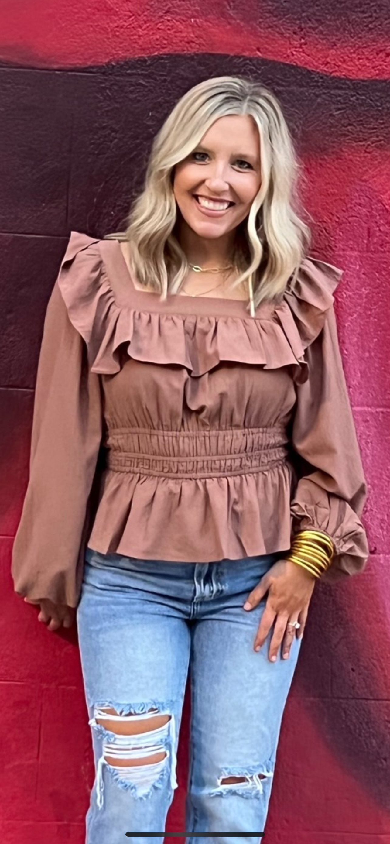 Heather Square Neck Ruffle Top