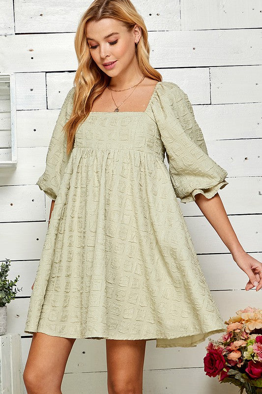 Embossed Full Sleeved Babydoll Dress