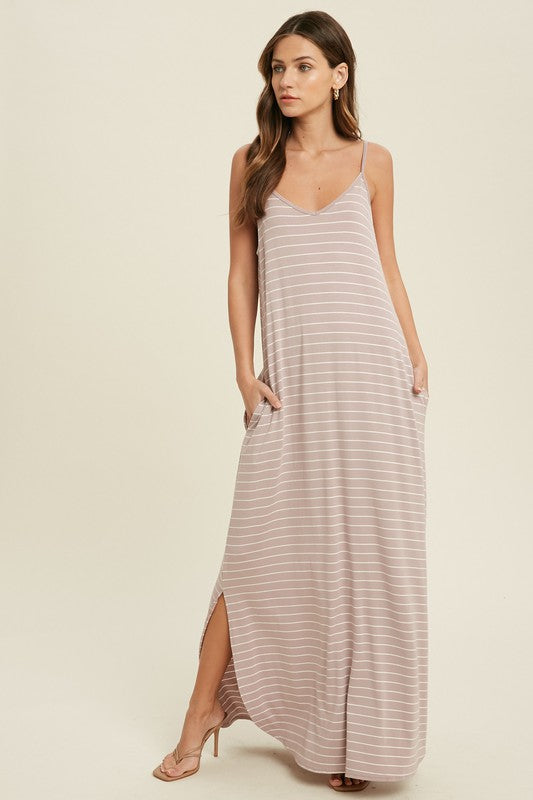 Striped Cami Maxi Dress with Pockets