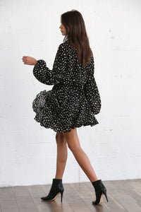 Button Down Polka Dot Swing Dress