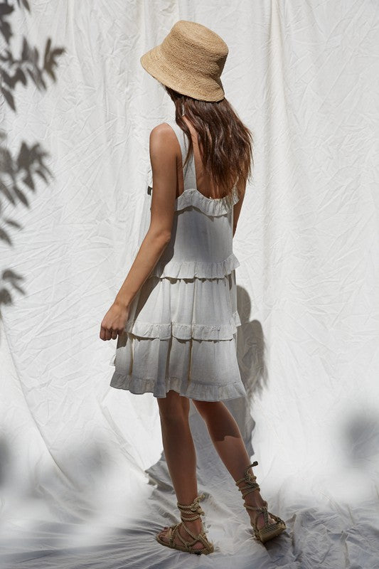 Linen Ruffled Babydoll Mini Dress