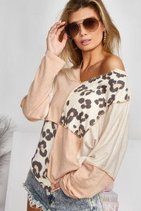 Animal Print Color Block Top