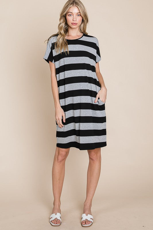 Short Sleeve Striped Soft Dress