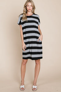 Short Sleeve Striped Soft Dress