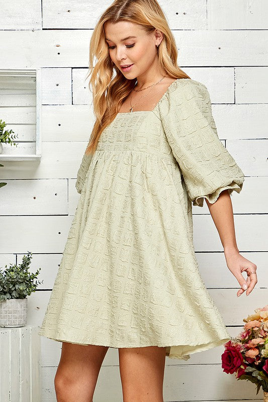 Embossed Full Sleeved Babydoll Dress