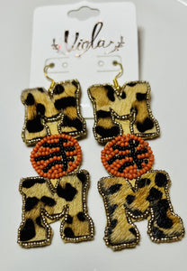 Beaded Basketball Fabric Mom Earrings