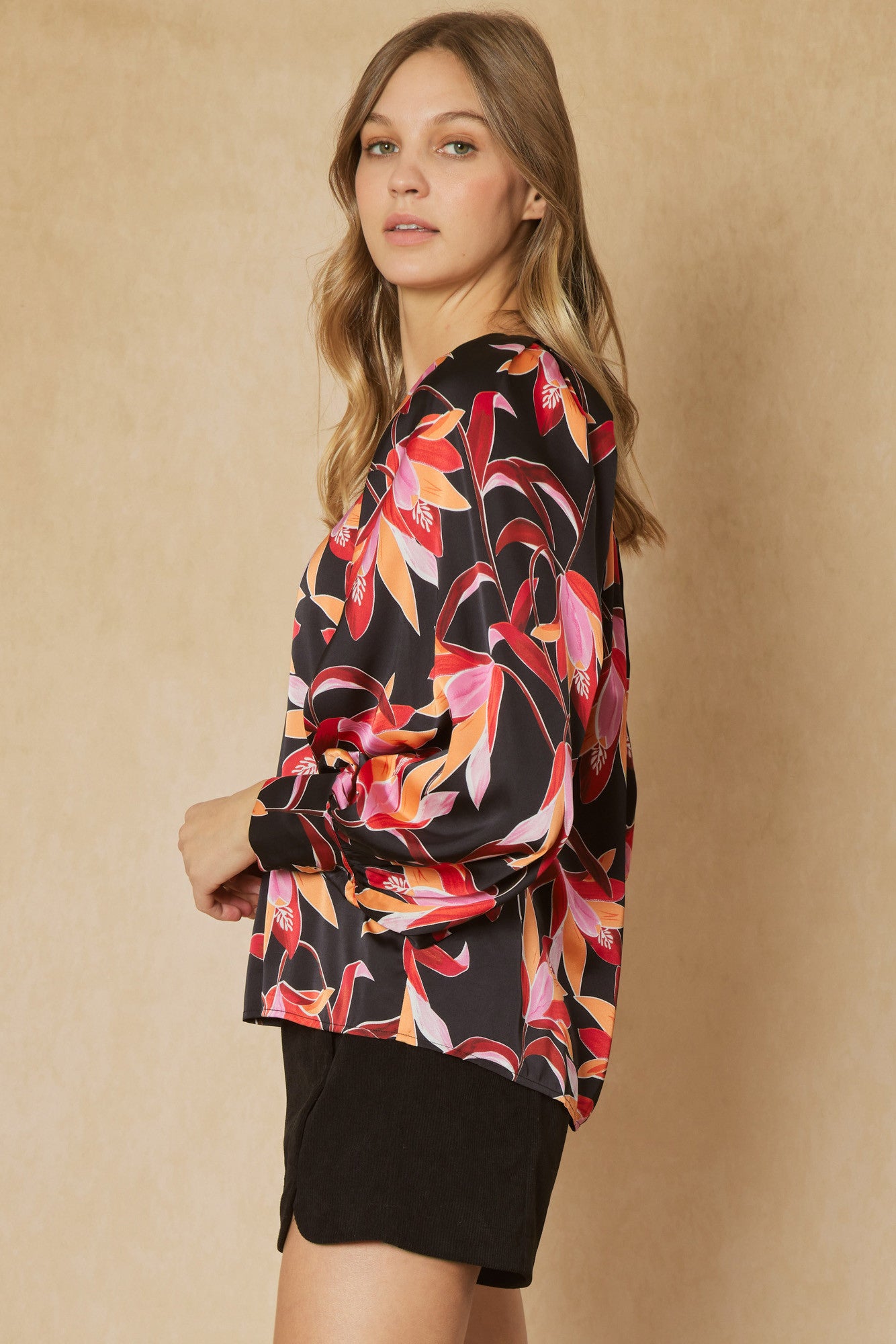 Loren Satin Balloon Sleeve Top