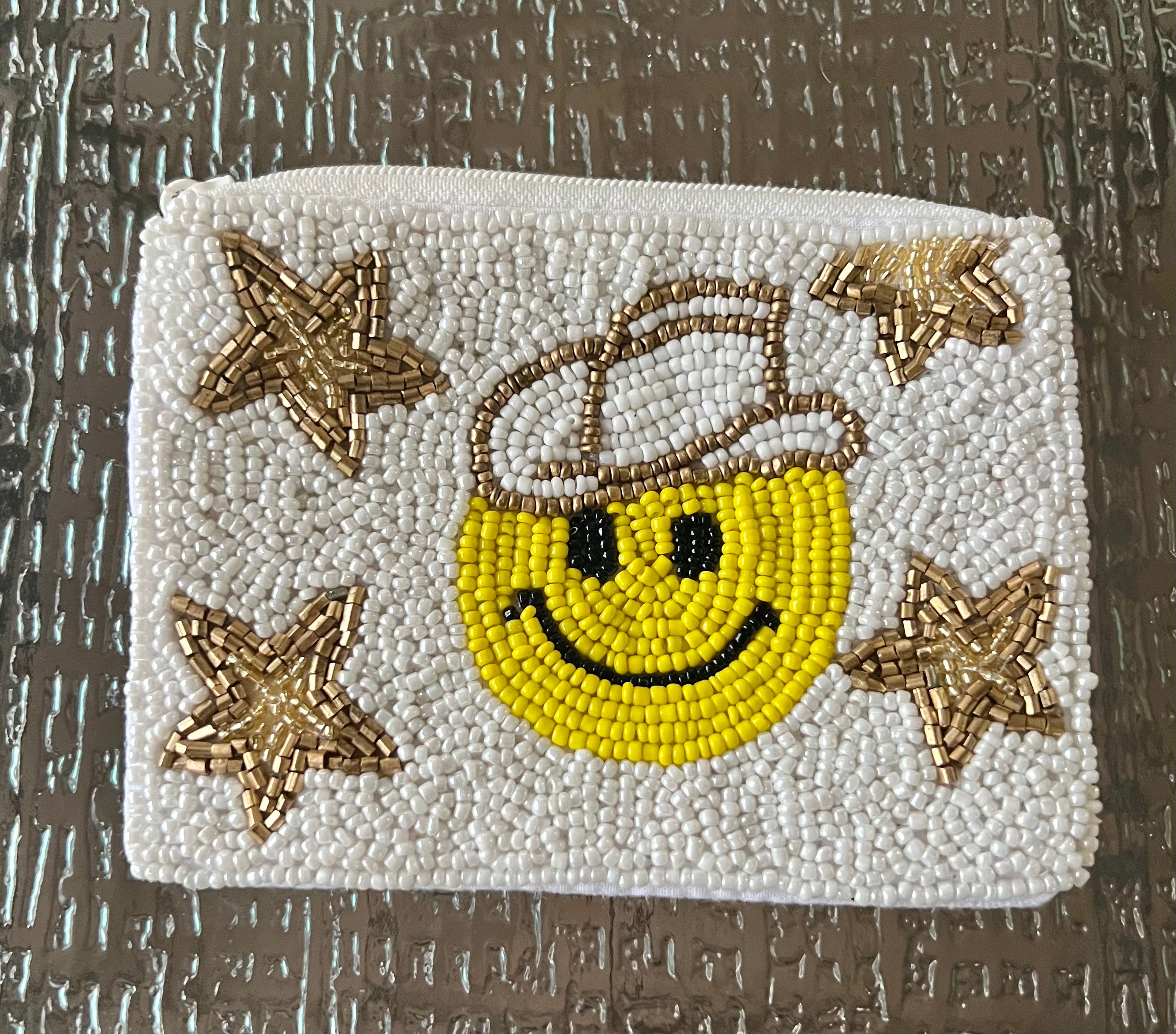 Smiley Cowboy Beaded Zip Pouch