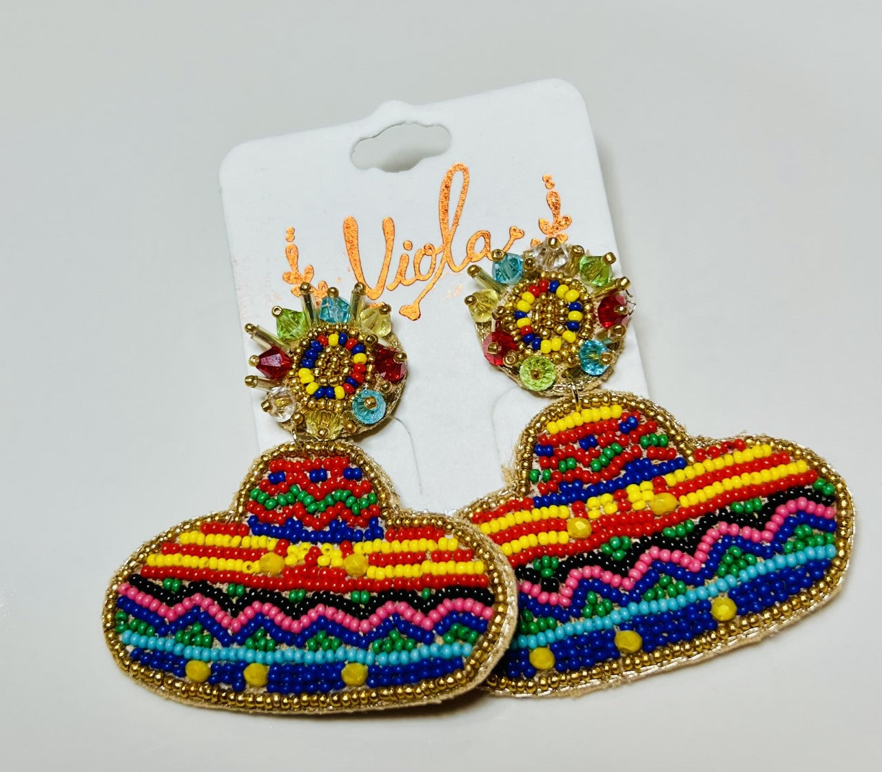 Beaded Sombrero Fabric Dangle Earrings